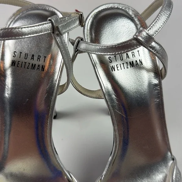 New in box Stuart Weitzman silver “Single” platform ankle strap crystal detail 6 - Picture 4 of 10